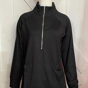 Lulu-B Black Half Zip Kangaroo Pocket Long Sleeve Pullover Top